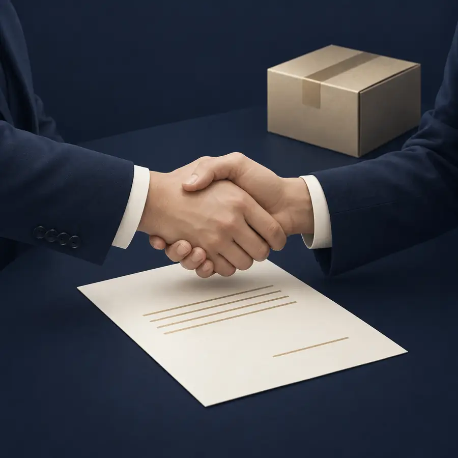 Aperto de mão sobre um contrato assinado